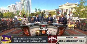 Chicago, IL - September 24, 2021 - Soldier Field: Flag of the Washington State Cougars on the set of College GameDay Built by the Home Depot.