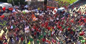 Chicago, IL - September 24, 2021 - Soldier Field: Flag of the Washington State Cougars on the set of College GameDay Built by the Home Depot.