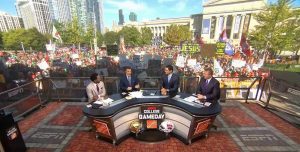 Chicago, IL - September 24, 2021 - Soldier Field: Flag of the Washington State Cougars on the set of College GameDay Built by the Home Depot.